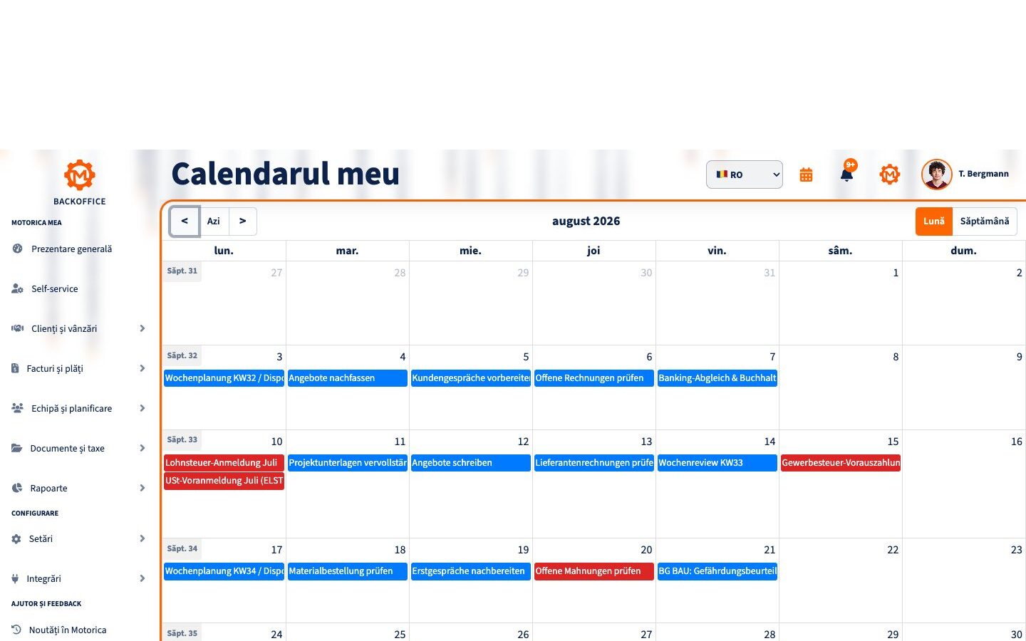Calendarul personal Motorica completat în română